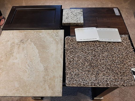 Carpet, tile, cabinet, paint