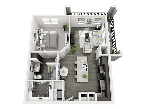 Floor plan 1 Bed, 1 Bath D