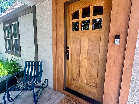 Mission style cedar door with windows