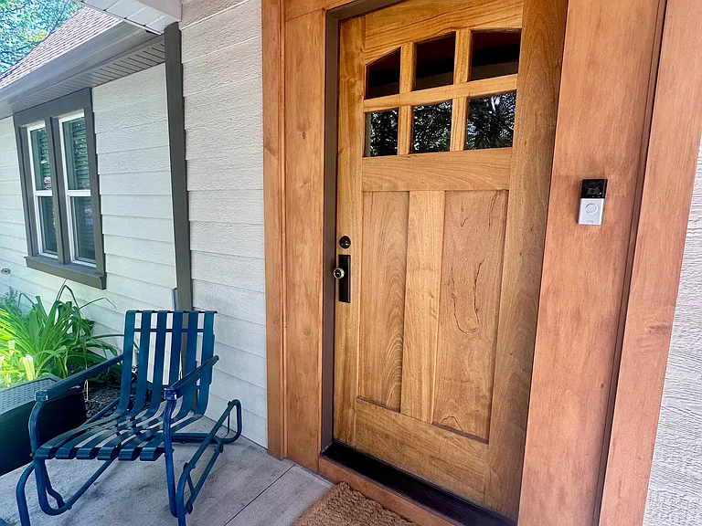 Mission style cedar door with windows