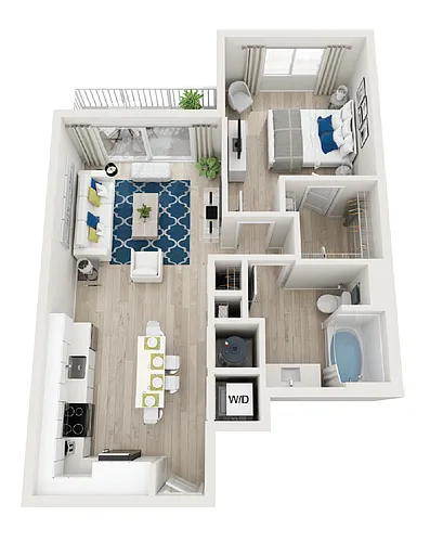 Floor plan A1-1BR-1BA-723sf
