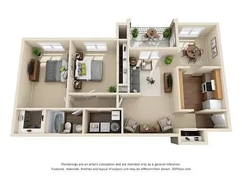 Floor plan 2 Bed, 1 Bath (Cedar)