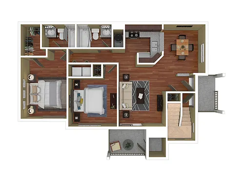 Floor plan 2 Bed, 2 Bath A Upgraded (80% Income Restricted)