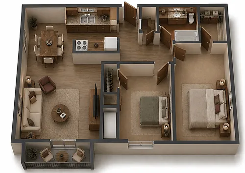 Floor plan 2 Bed, 1 Bath, West Phase
