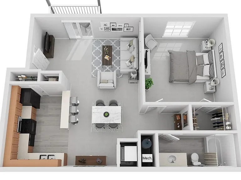A photo of our 1x1 floor plan, The Weston.
