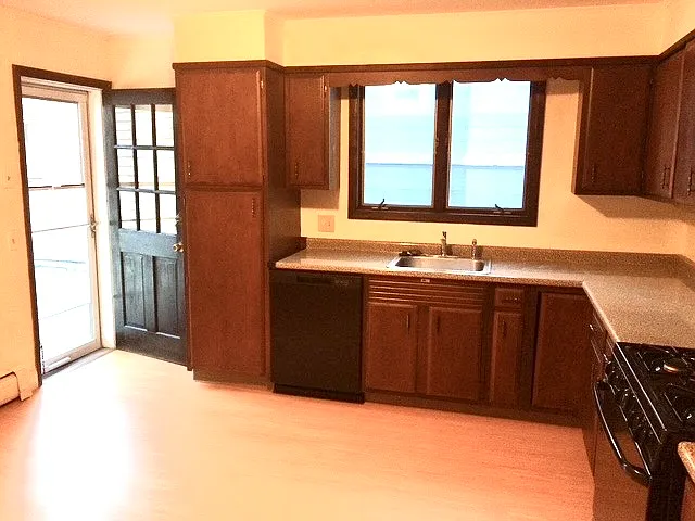Kitchen, dishwasher, gas stove, disposal, fridge, stove vent fan