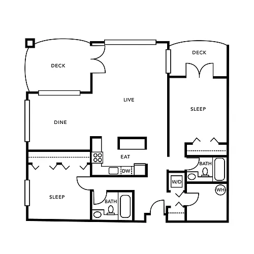 Floor plan 2 Bedroom, 2 Bath - Penthouse