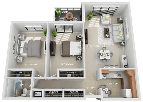 Floor plan Maple (B) 2 Bedroom Apartment