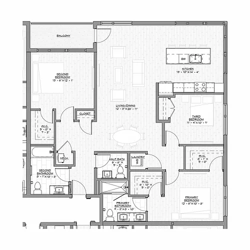 Floor plan 2 Bedroom, 2.5 Bathroom