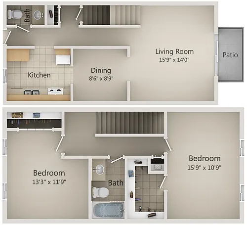 Floor plan 2 BR Townhouse
