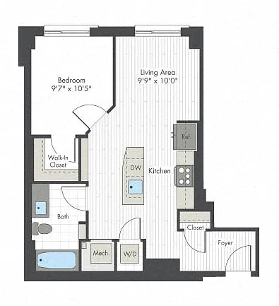 Floor plan 1 Bed/1 Bath-C
