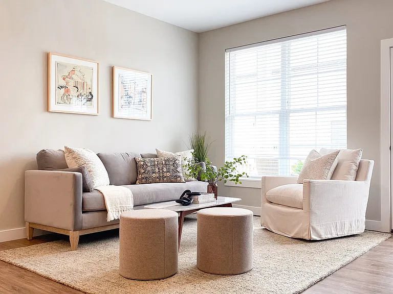 A living room designed for real life with natural light and space to spread out.
