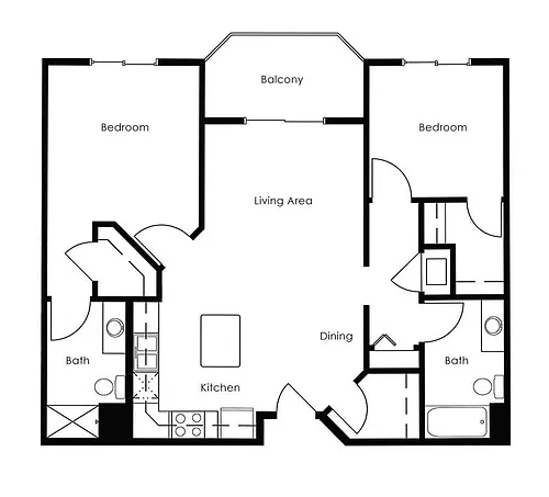 Floor plan 2 Bed 2 Bath | 1006 sqft