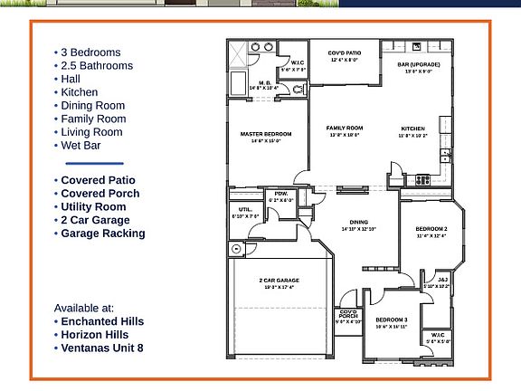 3 bedrooms, 2.5 Bathrooms in an open floor plan.