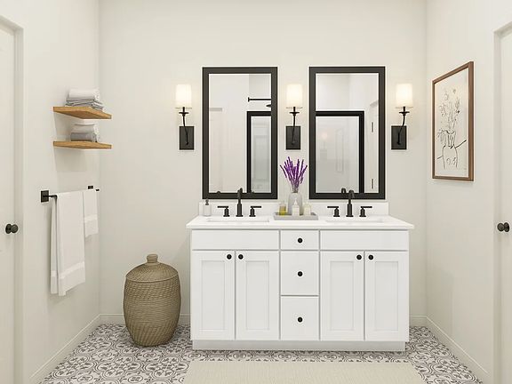 Primary bath with matte black hardware and fixtures