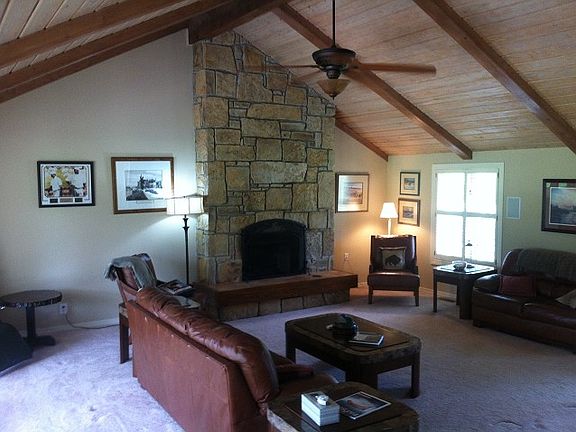 Den, vaulted wood ceiling, beams