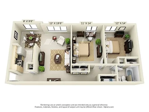 Floor plan Plan B 2 Bed 1 Bath
