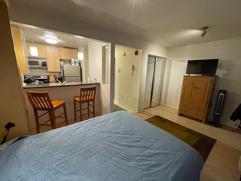 The condo is comfy and cozy with a queen-size mattress.