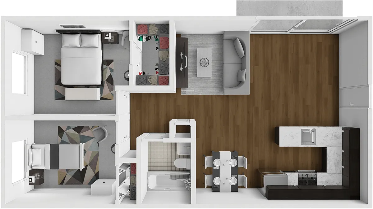 Floor plan 2 Bedroom with Patio