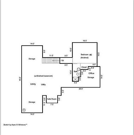 Basement Layout.  Stubbed for 4th bath and egress window for additional 4th bedroom.
