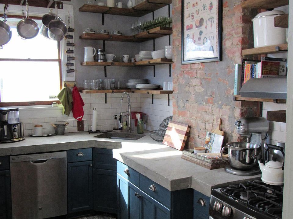 Renovated kitchen with open shelving