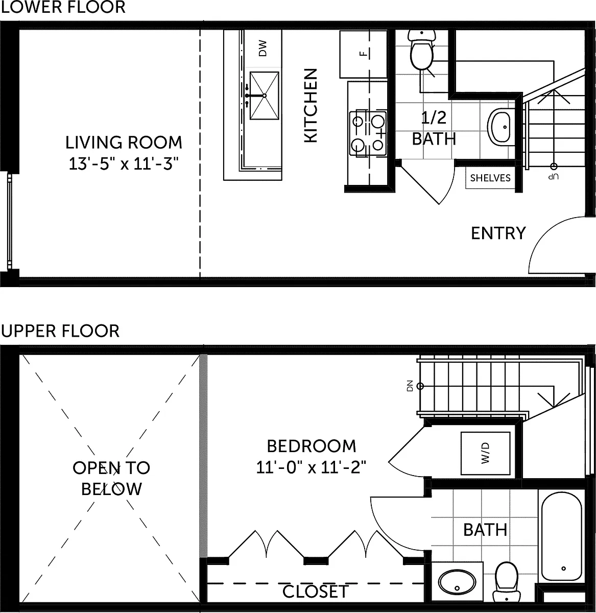 Floor plan 1 Bedroom 1.5 Bath