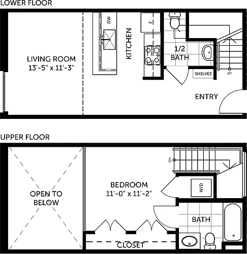 Floor plan 1 Bedroom 1.5 Bath