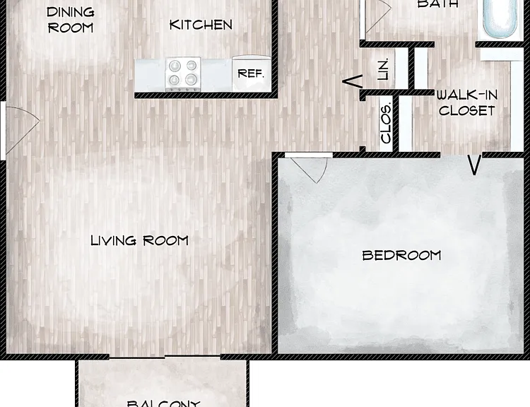 1 Bed 1 Bath Floorplan Diagram