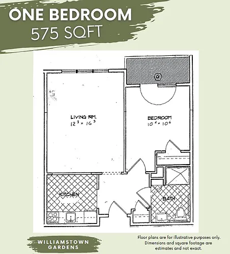 Floor plan One Bedroom - 575 SF