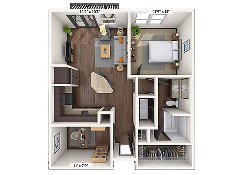Floor plan Traditional 1x1 803-857 SF
