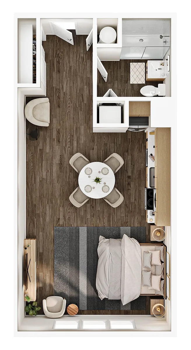 Floor plan 0BD, 1BTH S1
