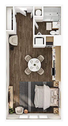 Floor plan 0BD, 1BTH S1