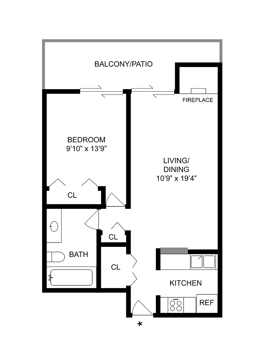 Floor plan 1 BR x 1 BA - Tower