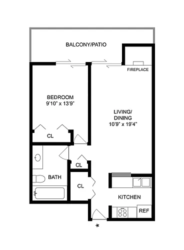 Floor plan 1 BR x 1 BA - Tower