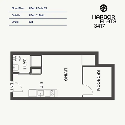 Floor plan 1 Bed 1 Bath B5