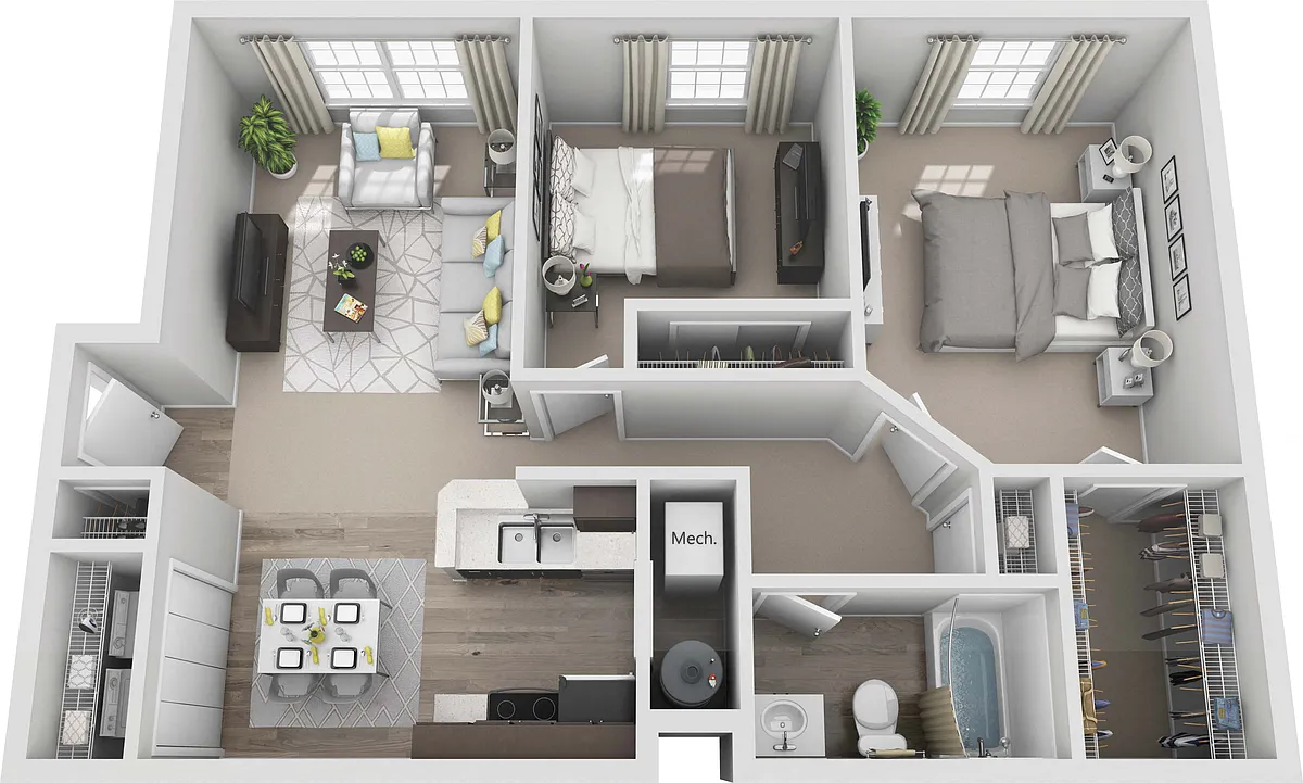 Floor plan Two Bed, One Bath