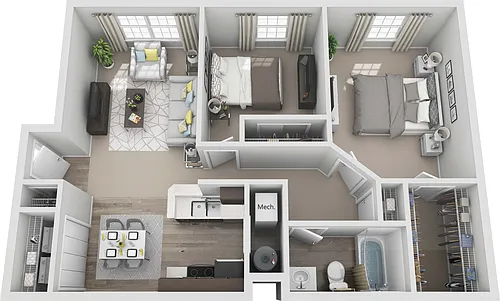 Floor plan Two Bed, One Bath