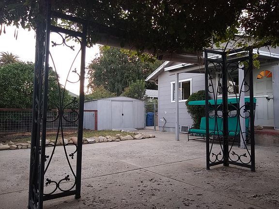 backyard with storage shed