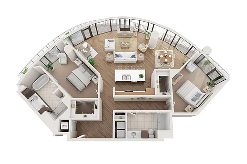 Floor plan 2 BR x 2 BA Flat - C