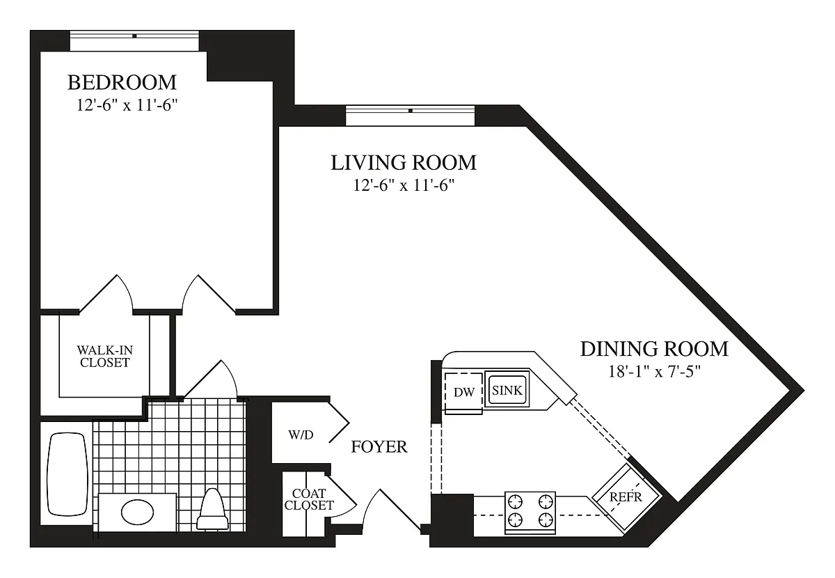 Floor plan 1 Bed 1 Bath A04
