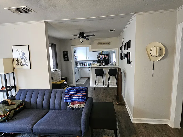 Living Room, looking into Dining Room, into Kitchen