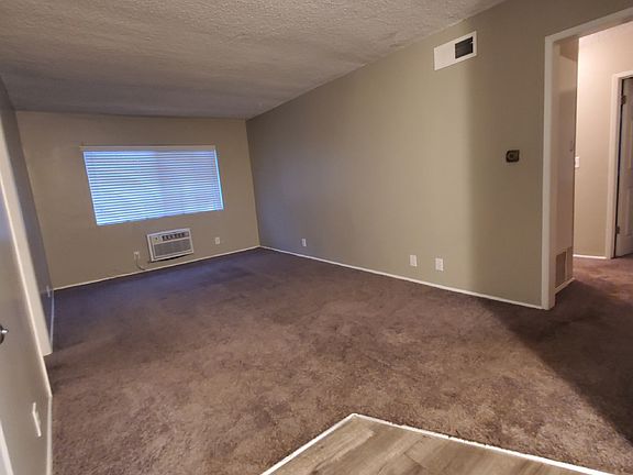 spacious living room with plush carpet flooring