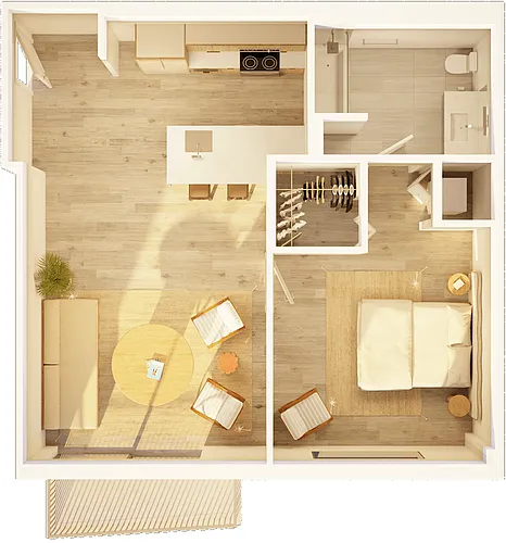 Floor plan West 1 BR Balcony City