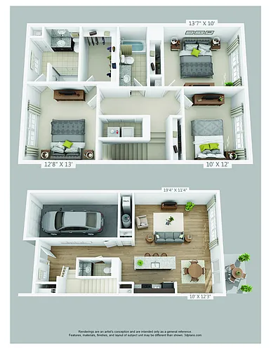 Floor plan 3-Bedroom 2.5-Bathroom Townhouse | 1,590 sqft