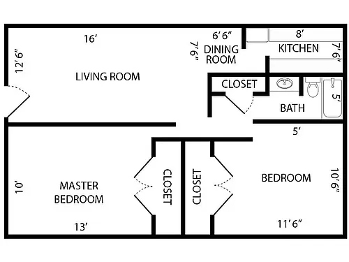 Floor plan 2 x 1 Large - Renovated