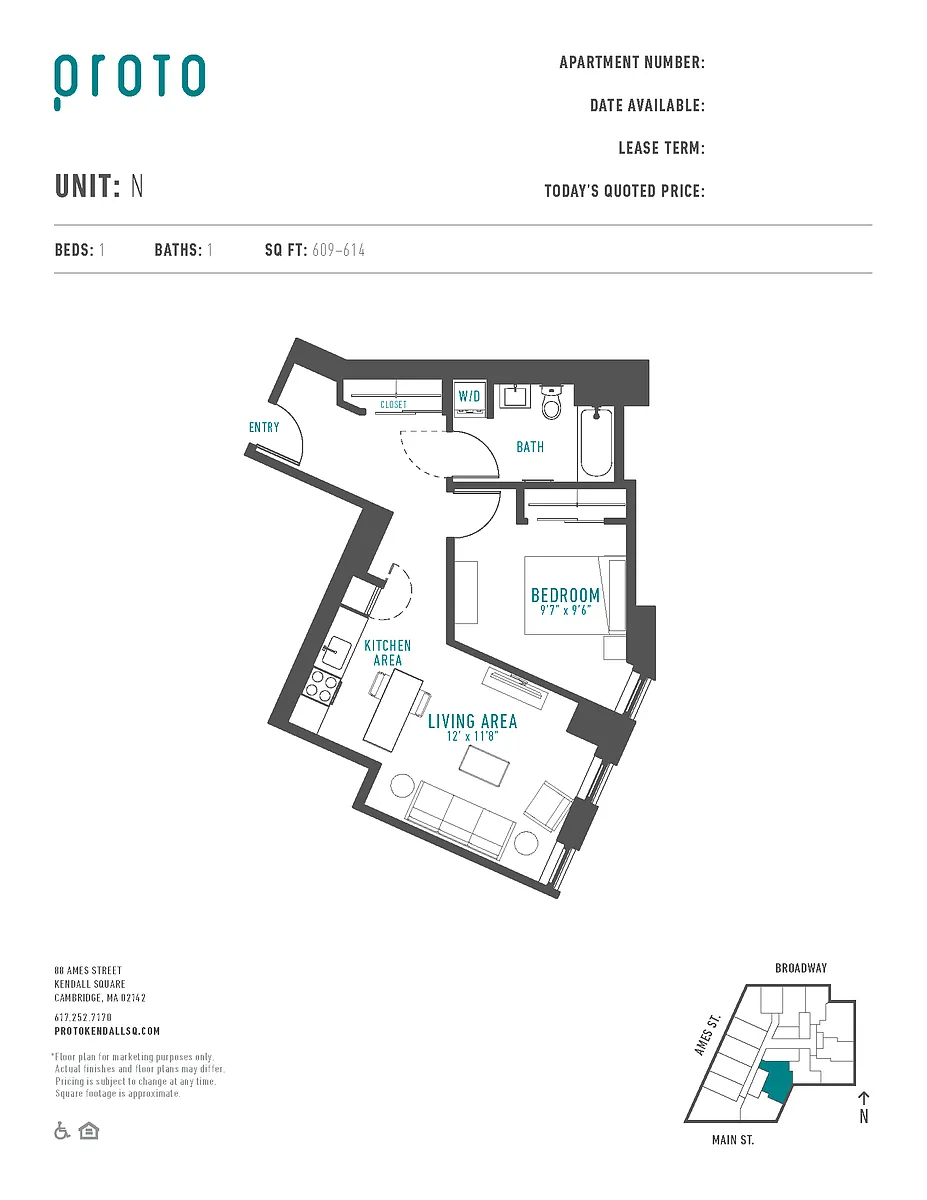 Floor plan 1 Bed/1 Bath-N