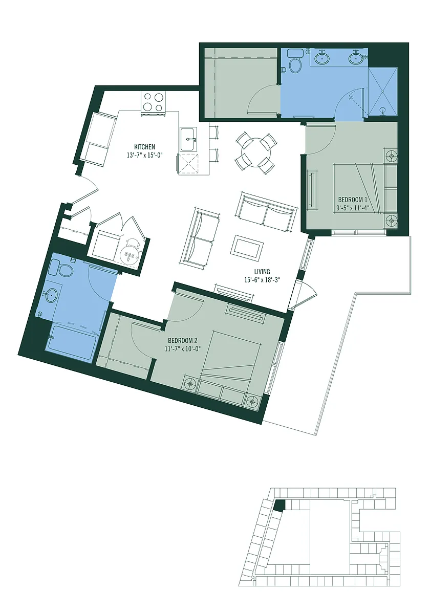 Floor plan 2 Bed/2 Bath-B2