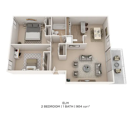 Floor plan Two Bedroom - 904 sqft