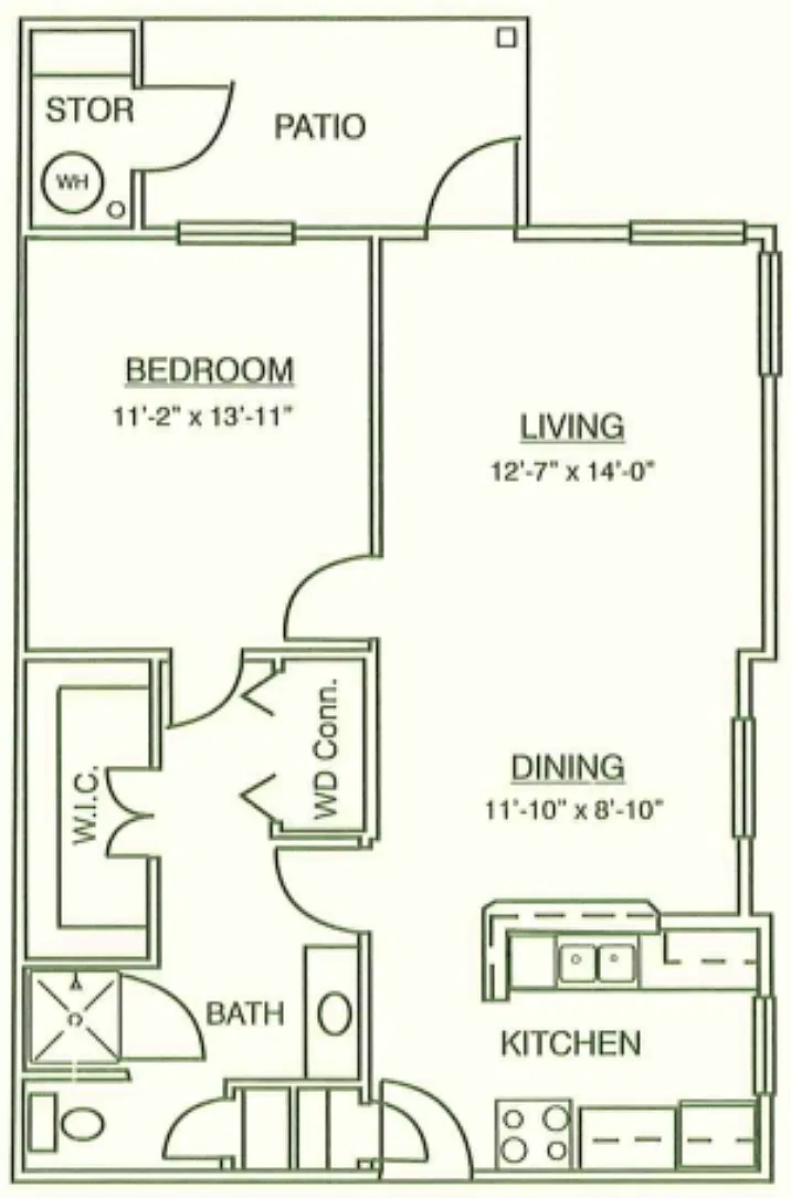 Floor plan 1X1 50% AMI