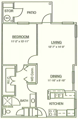 Floor plan 1X1 60% AMI